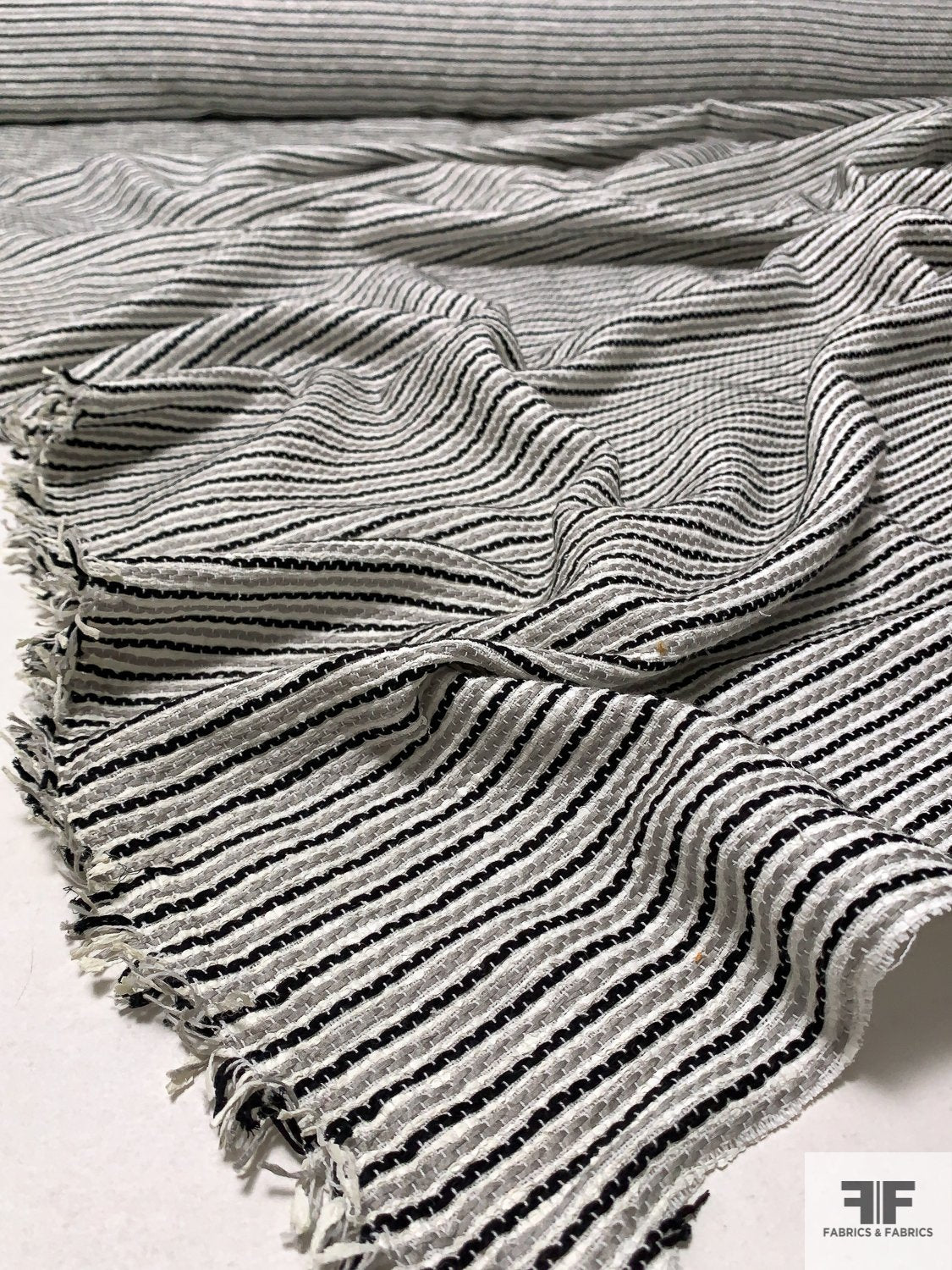 Italian Woven Striped Cotton Suiting - Grey / Black / White