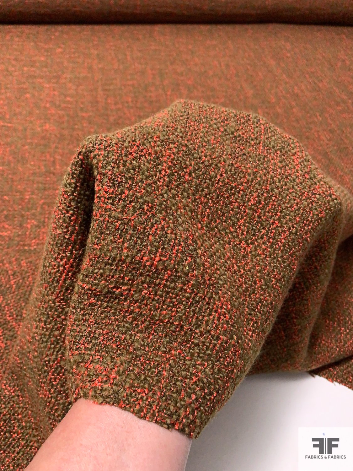 Italian Wool Blend Tweed Suiting - Hot Orange / Olive