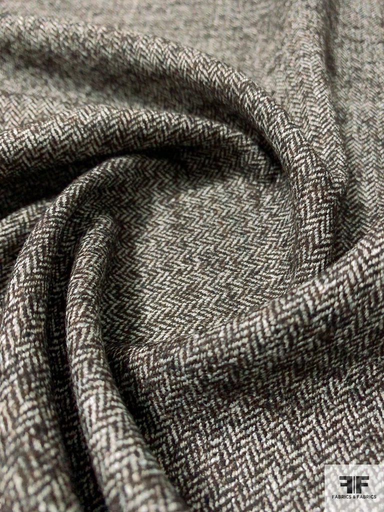 Virgin Wool Blend Micro-Chevron Stretch Suiting - Dark Chocolate/Off ...