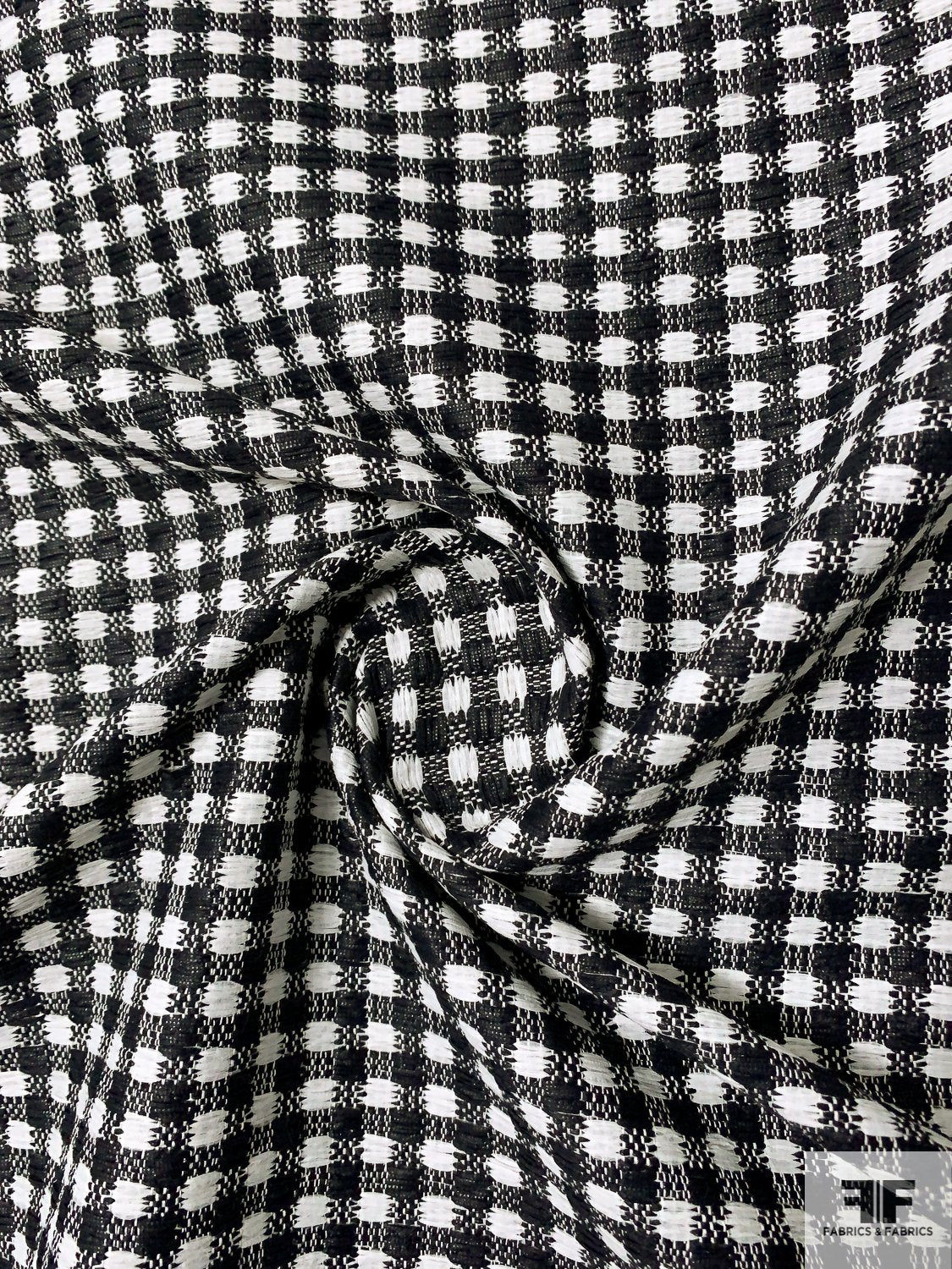 Italian Raffia-Like Basketweave Suiting - Black / White