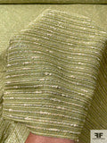 Italian Knub Striped Tweed-Look Metallic Brocade - Lime Green / Cream