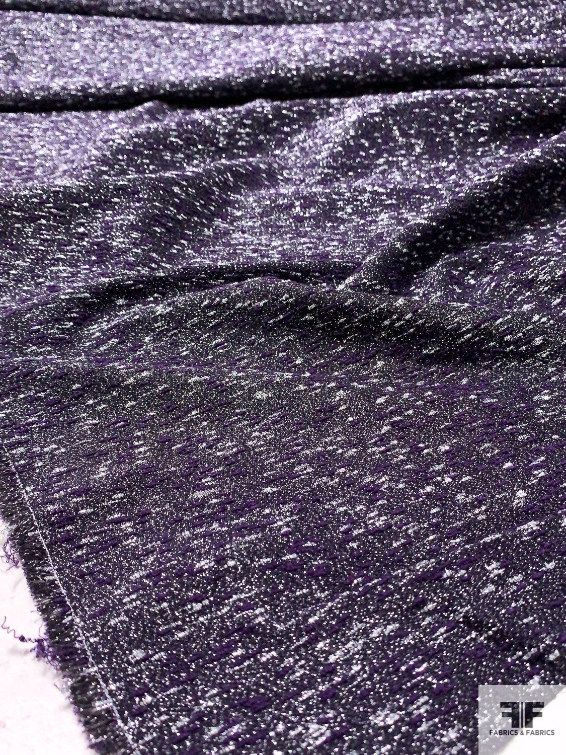 Italian Tightly Woven Tweed-Look Metallic Brocade - Eggplant Purple / Silver
