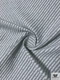 Italian Textured Diagonal Striped Novelty Suiting - White / Navy / Sky Blue