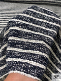 Made in England Striped Cotton-Wool Tweed - Navy / Ivory