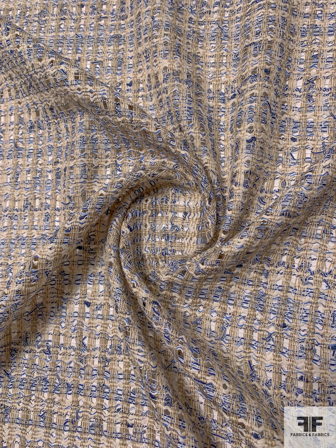 Italian Loose-Weave Spring Tweed Suiting - Blue/Royal/Tan/Ivory