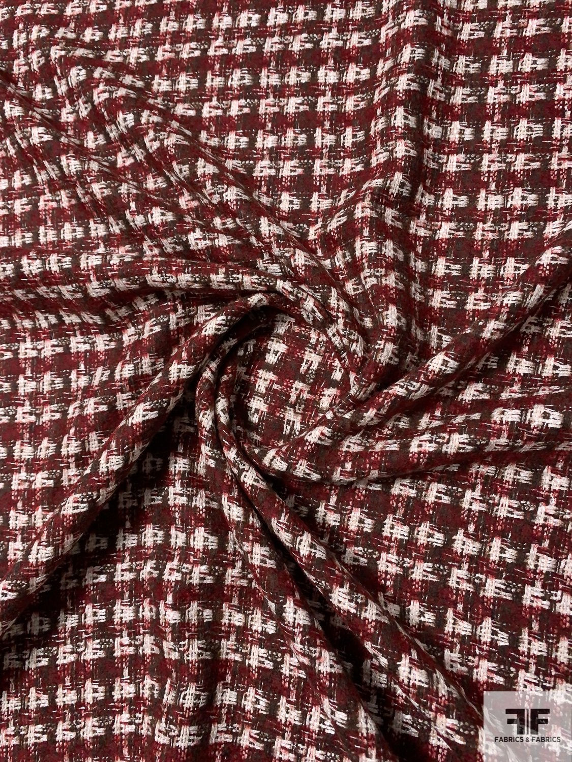 Italian Classic Wool Blend Tweed Suiting - Maroon / Brown / Off-White