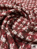 Italian Classic Wool Blend Tweed Suiting - Maroon / Brown / Off-White
