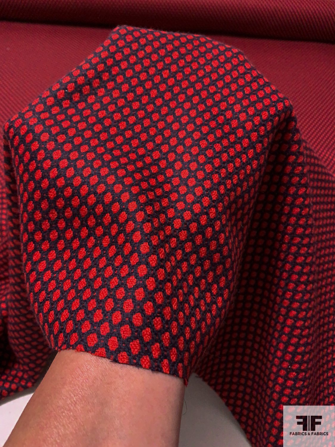 Italian Honeycomb Ladies Wool Suiting - Red / Navy