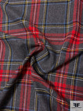 Classic Plaid Lightweight Wool Flannel Suiting - Red / Grey / Sky Blue / Yellow