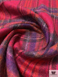 Italian Plaid Wool Blend Flannel Jacket Weight Suiting - Magenta / Purple / Orange / Grey