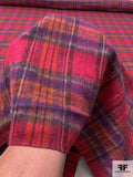 Italian Plaid Wool Blend Flannel Jacket Weight Suiting - Magenta / Purple / Orange / Grey