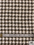 French Houndstooth Cotton Blend Ladies Tweed Suiting - White / Off-White / Tan / Black
