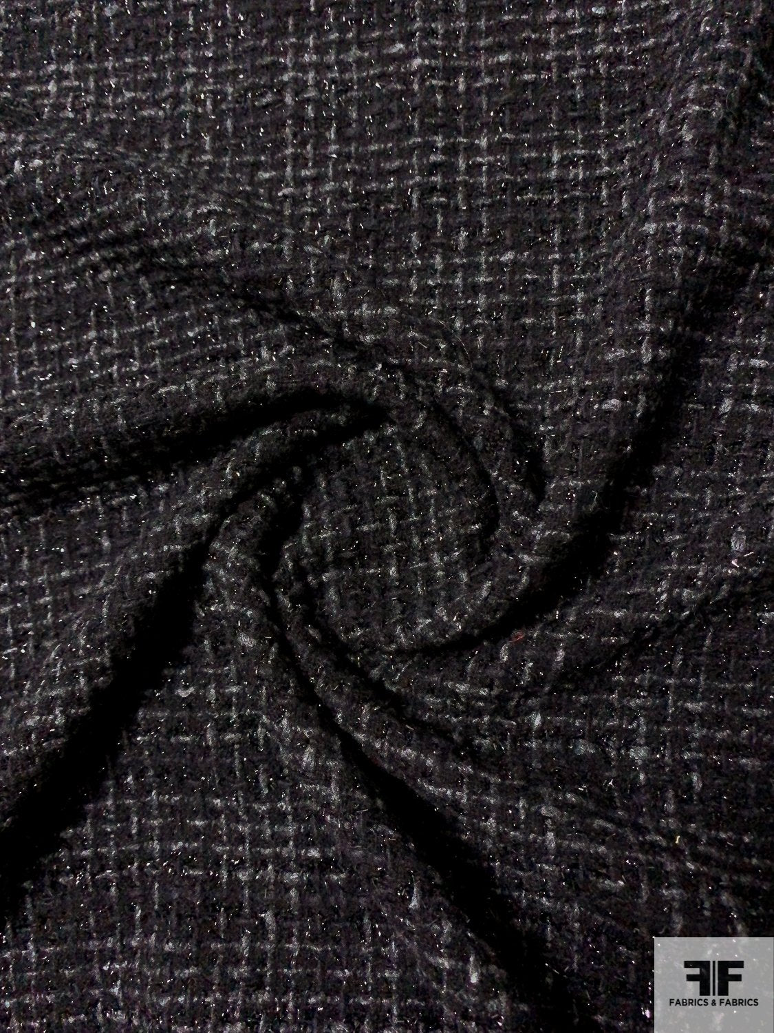 Italian Glam Couture Textured Wool Tweed with Lurex Fibers - Black / Steel Grey