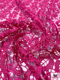 Leaf and Floral Guipure Lace - Berry Pink