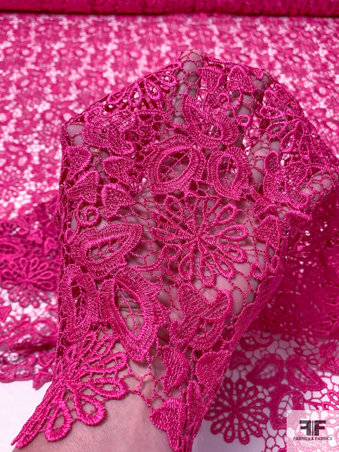 Leaf and Floral Guipure Lace - Berry Pink
