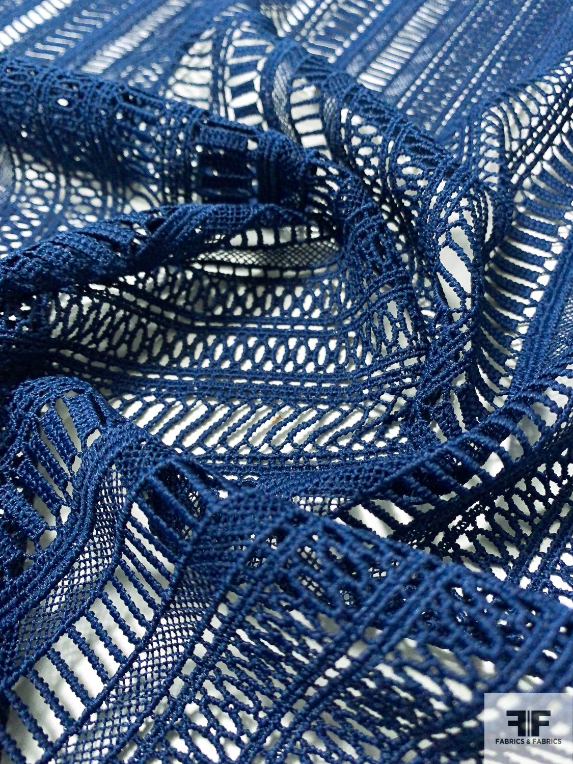 Geometric Linear Design Guipure Lace - Navy Blue