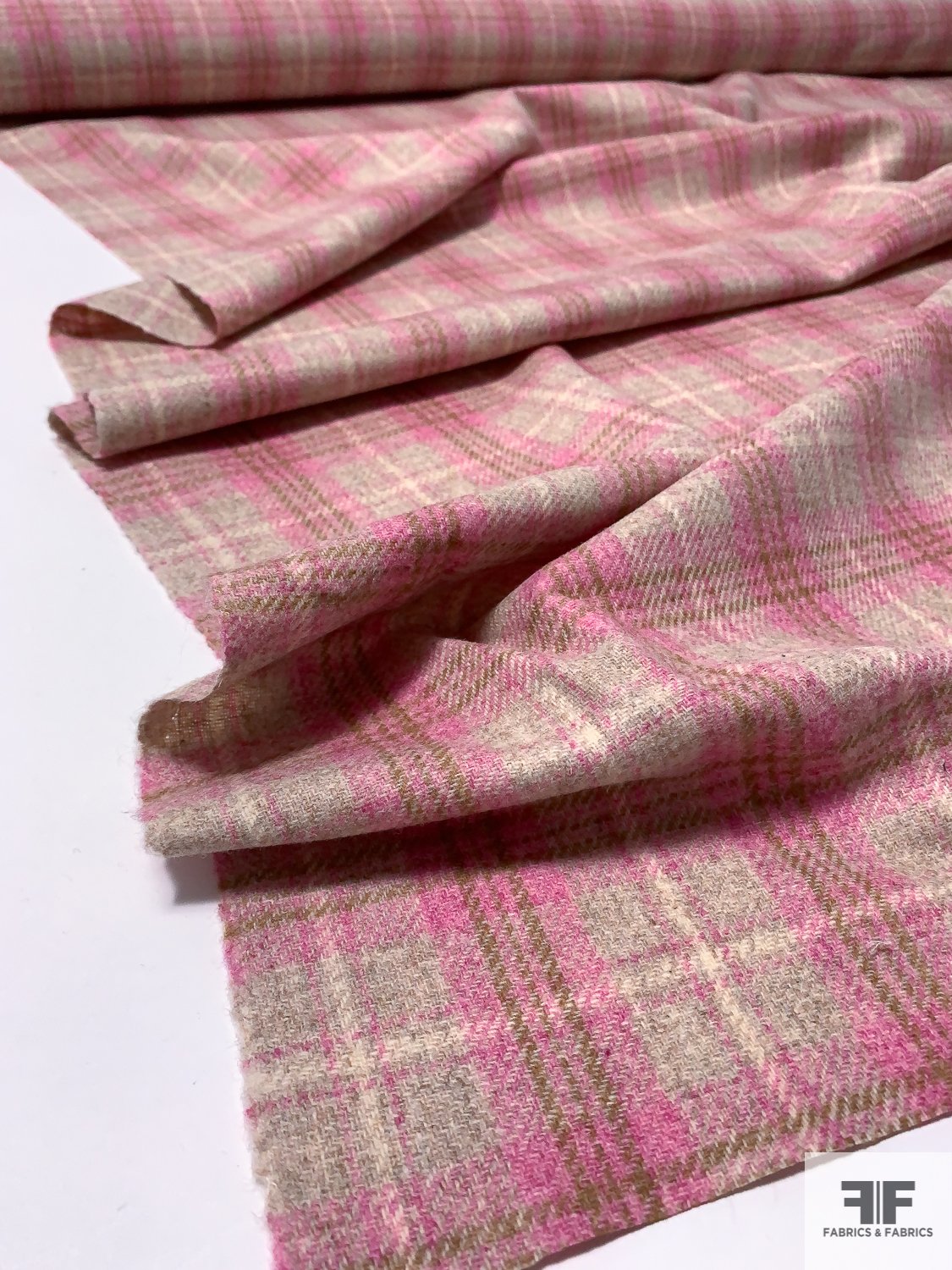 Classic Plaid Jacket Weight Wool Suiting - Pink / Oatmeal / Olive Green