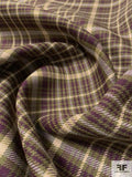 Italian Double-Faced 2-Ply Plaid Stretch Wool Blend Suiting - Army Green / Grape Purple / Beige