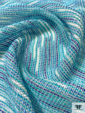 Italian Loose-Weave Lightweight Tweed with Shimmer - Turquoise / Blue / White