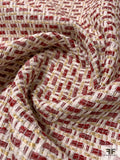 Italian Luxurious Tweed with Shimmer Threads - Dusty Rose / Red / Ivory / Gold