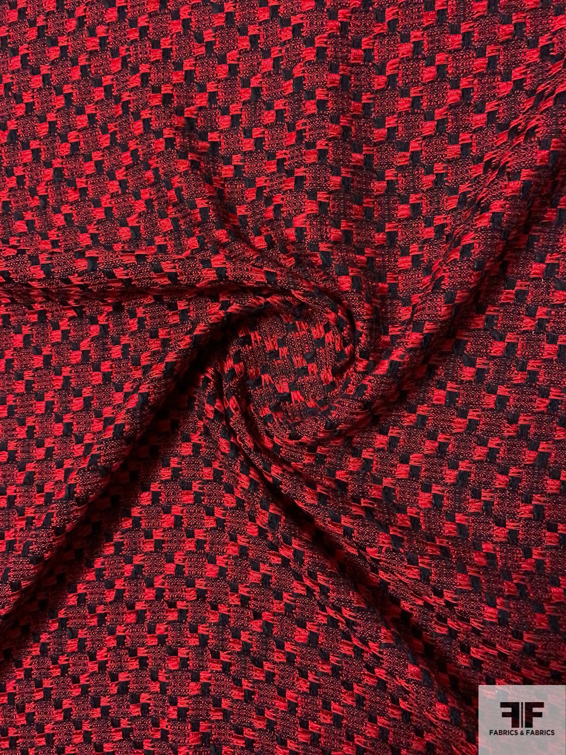 Made in England Cotton Blend Basketweave Tweed Suiting - Red / Black / White