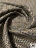 Italian Speckle Glen Plaid Stretch Wool Suiting - Forest Green / Lavender / Multicolor