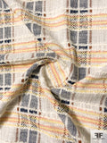 Italian Plaid Cotton Blend Suiting with Textured Chenille - Ivory / Navy / Peach / Yellow