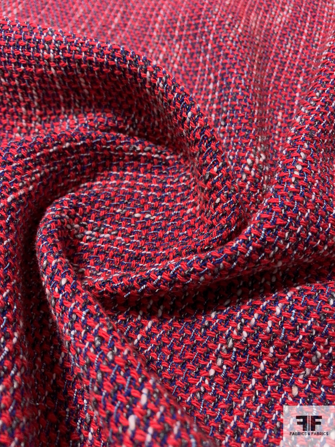 Italian Cotton Blend Tweed - Red / Blue / Off-White