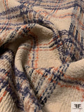 Italian Plaid Textured Jacket Weight Wool Suiting with Mohair Yarns - Light Khaki / Navy / Brown / Saddle