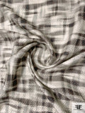 Italian Famous NYC Designer Hazy Printed Chevron Jacquard Suiting - Shades of Grey / Stone
