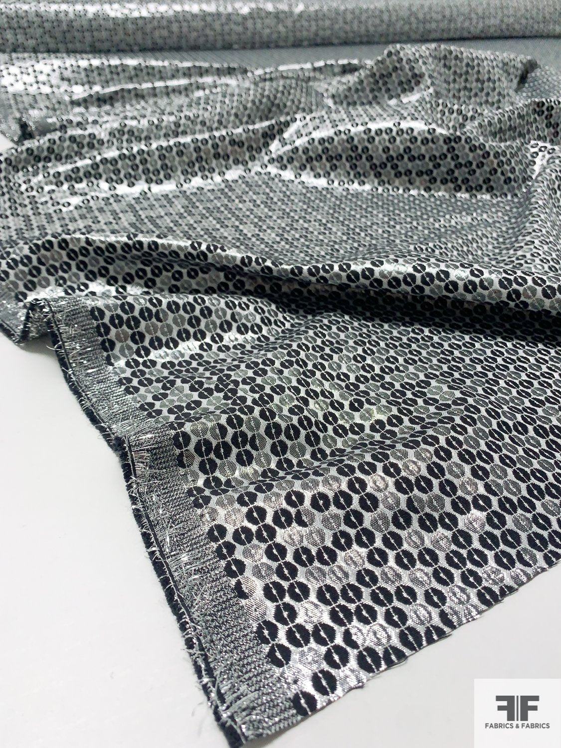 Sequined-Look Reversible Brocade Lamé - Black / White / Silver / Grey