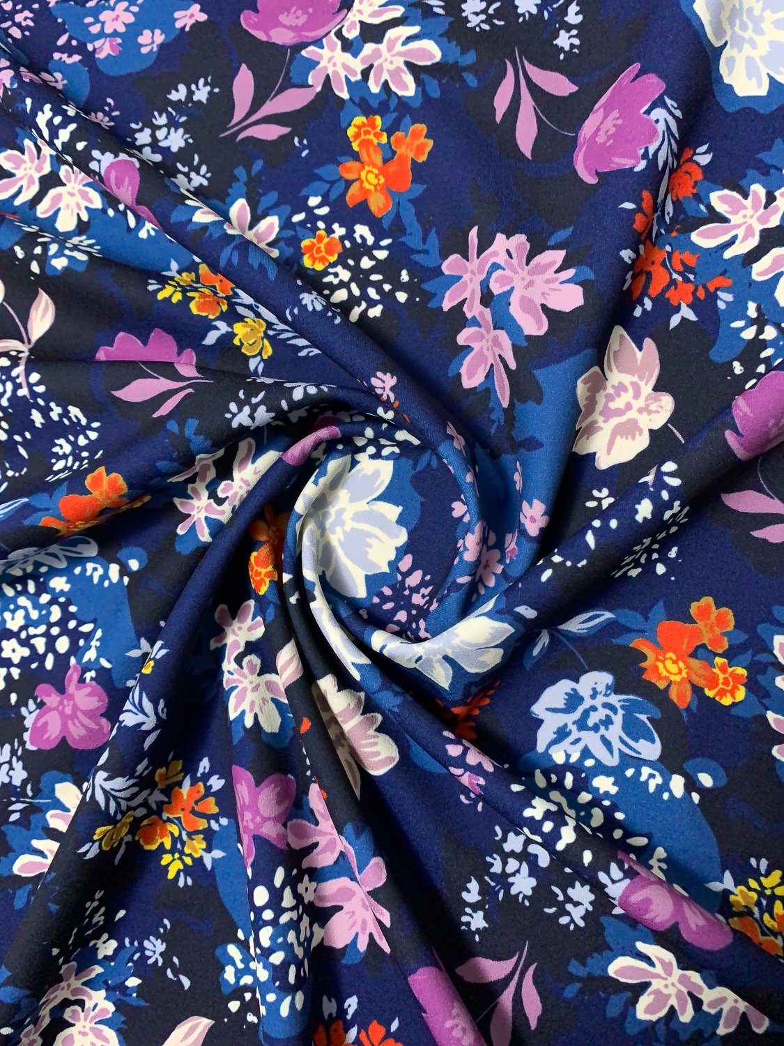 Playful Floral Printed Scuba - Navy / Lilac / Orchid / Multicolor