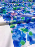 Watercolor Floral Printed Scuba - Shades of Blue / Green / Pink