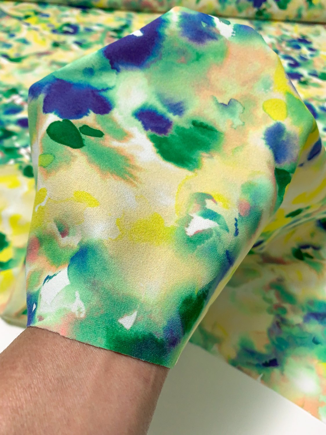 Watercolor Floral Printed Scuba - Shades of Yellow / Sea Green / Violet