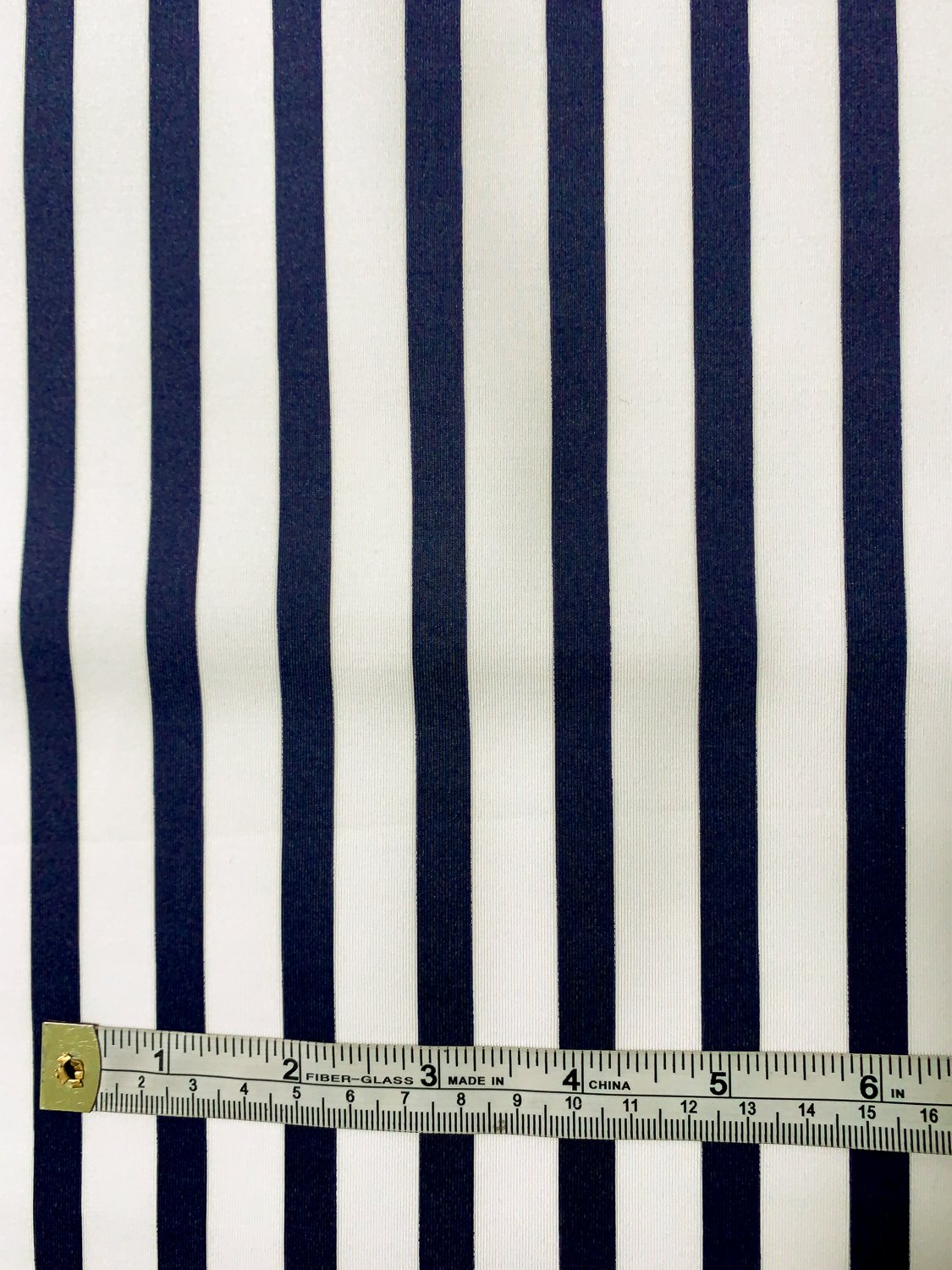 Italian Vertical Striped Printed Scuba - Navy / Off-White