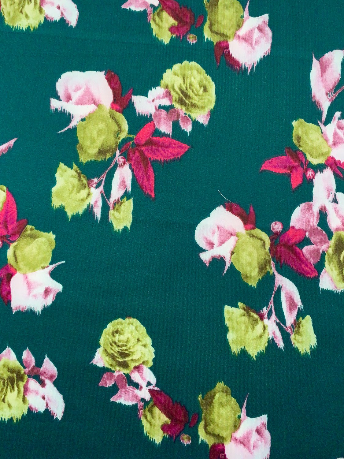 Ikat Floral Printed Scuba - Evergreen / Lime Green / Magenta