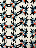 Italian Graphic Crystalized Flakes Printed Scuba - Sky Blue / Medium Blue / Orange / Black / White