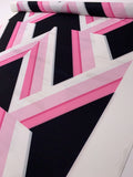Geometric Lines Printed Scuba Panel - Pink / Baby Pink / Grey / Black / White