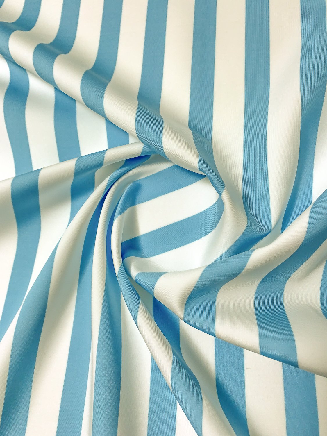 Vertical Striped Printed Scuba - Sky Blue / Off-White