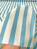 Vertical Striped Printed Scuba - Sky Blue / Off-White