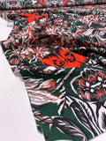 Gothic-Floral Printed Scuba - Orange / Forest Green / Black / White