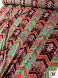 Groovy Boho Printed Cotton Velveteen - Maroon / Green / Red / Multicolor