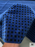 Italian Square Grid Printed Cotton Velveteen - Royal Blue / Black