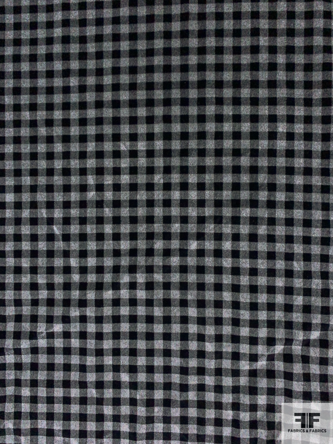 Italian Gingham Check Printed Cotton Velveteen - Grey / Black
