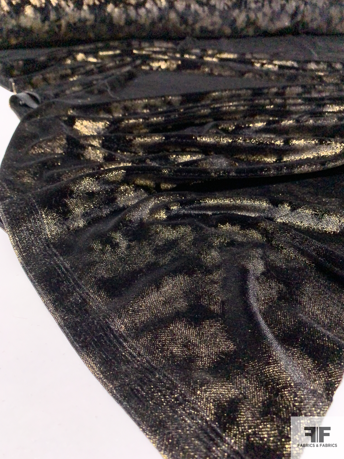 Abstract Printed Stretch Polyester Velvet - Gold / Black