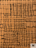 Reptile-Like Grid Printed Cotton Velveteen - Apricot Tan / Darkest Olive