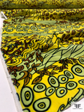 An Animated Forest Printed Stretch Velveteen - Vibrant Yellow / Light Lime / Brown / Black