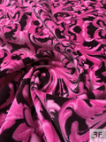 Ornate Regal Printed Stretch Cotton Velveteen - Rose Pink / Plum