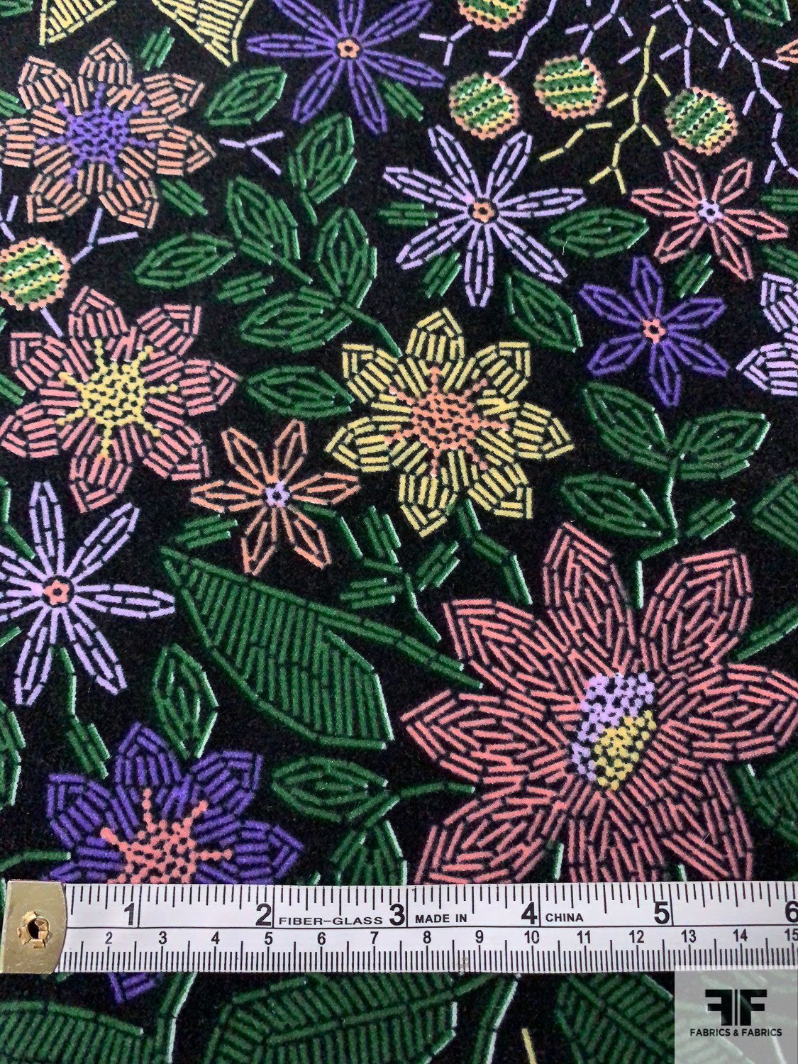 Tropical Floral Printed Stretch Cotton Velveteen - Green / Purple / Peach / Coral / Navy