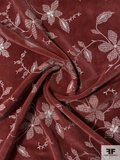 Whimsical Floral Embroidered Cotton Velveteen - Rustic Red / Silver